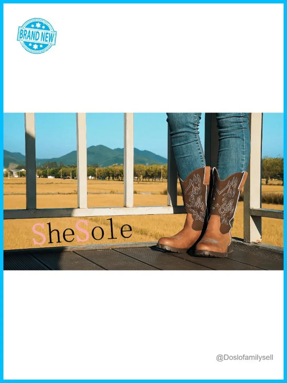 Women's Cowboy Boots Round Toe Faux Leather Western Mid Calf Work Boots